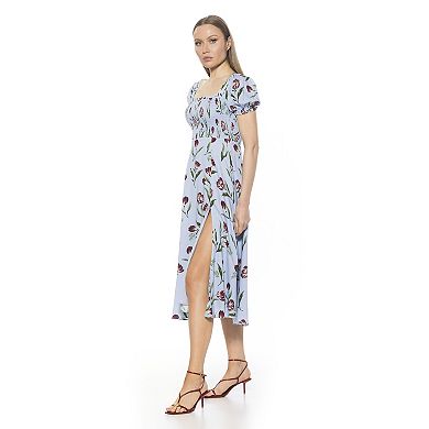 Women's ALEXIA ADMOR Iris Smocked Puff Sleeve Midi Dress With Front Slit