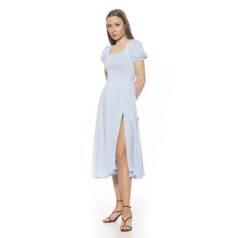 Женские платья ALEXIA Women's ALEXIA ADMOR Iris Smocked Puff Sleeve Midi Dress With Front Slit