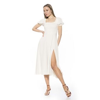 Women's ALEXIA ADMOR Iris Smocked Puff Sleeve Midi Dress With Front Slit