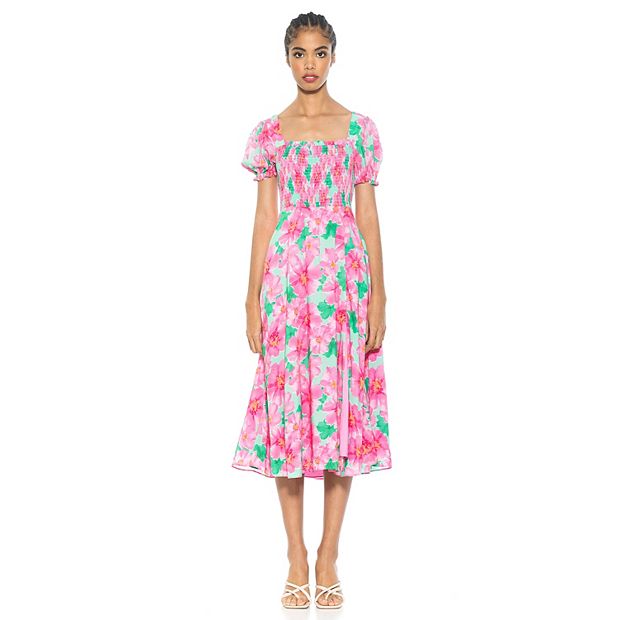 Women's ALEXIA ADMOR Iris Smocked Puff Sleeve Midi Dress