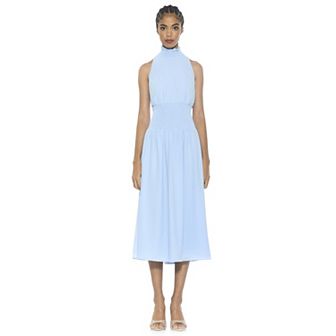 Women's ALEXIA ADMOR Landry Smocked Neck And Waist Halter Fit And Flare Dress