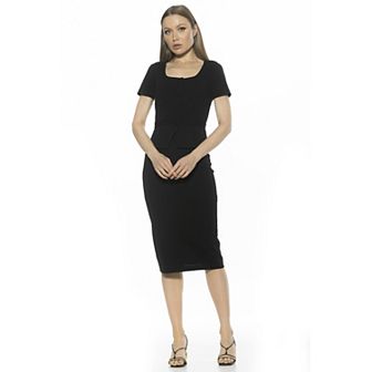 Women's ALEXIA ADMOR Vance Square Neck Short Sleeve Peplum Sheath Dress