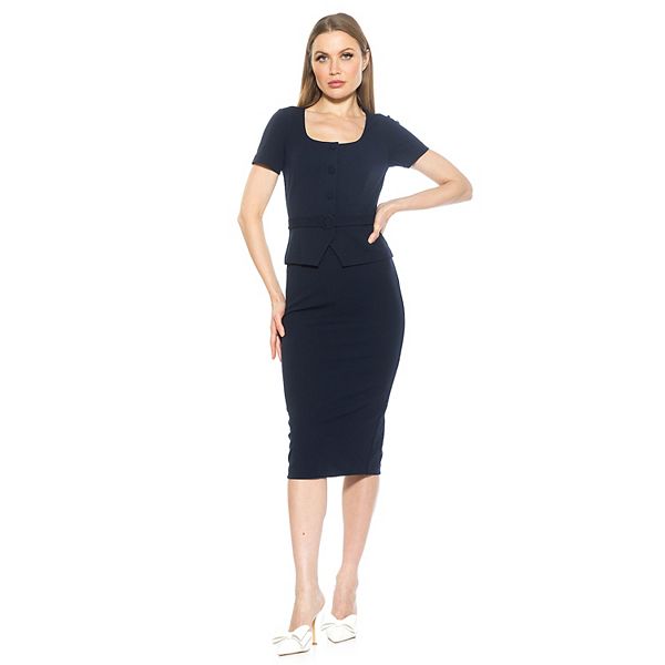 Women's ALEXIA ADMOR Vance Square Neck Short Sleeve Peplum Sheath Dress