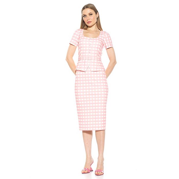 Alexia Admor Vance Square Neck Sheath Dress - Pink Plaid - M