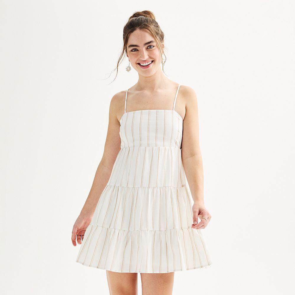 Girls Mixed Fabric Tiered Cami Dress