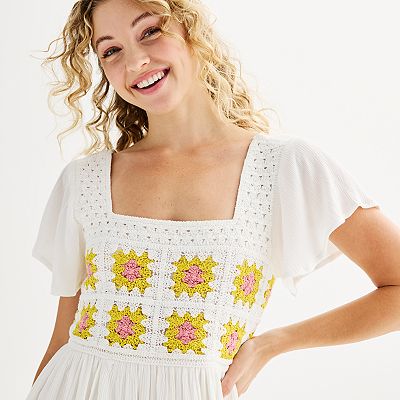 crochet dresses for juniors J.F.W. Just For Wraps Ivory Crochet Dress Size Medium Juniors