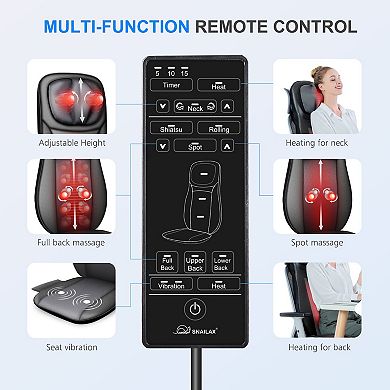 Snailax Shiatsu Full Back Massager With Heat, Adjustable Chair Massager Pad, Rolling Massage Cushion