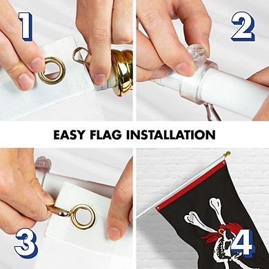 G128 2.5x4ft Combo Flagpole Pirate Jolly Roger Head Scarf Embroidered 300d Poly Brass Grommets Flag