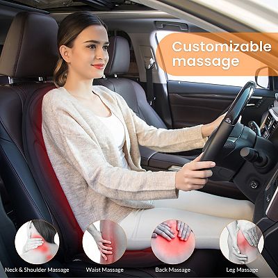 Snailax Memory Foam Massage Seat Cushion - Back Massager with Heat (Black)