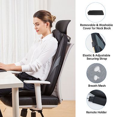 Snailax Shiatsu Neck And Back Massager With Heat, Deep Kneading Massage Chair Pad, Seat Cushion