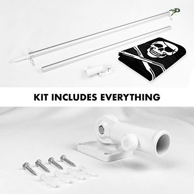 G128 2.5x4ft Combo Flagpole Pirate Jolly Roger Bones Embroidered 300d Polyester Brass Grommets Flag