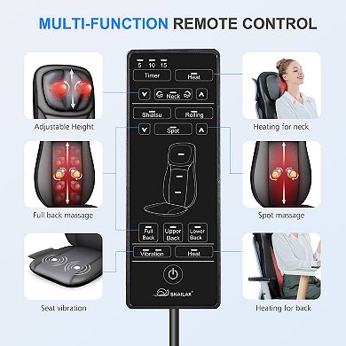 Snailax Shiatsu Neck Back Massager With Heat, Deep Tissue Massage Chair Pad, Gel Modes Seat Massage