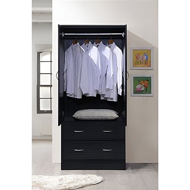 Black Wardrobe Armoire with 2 Doors, Hanging Rod, and 2 Drawers Bedroom Closet Storage 72 inches