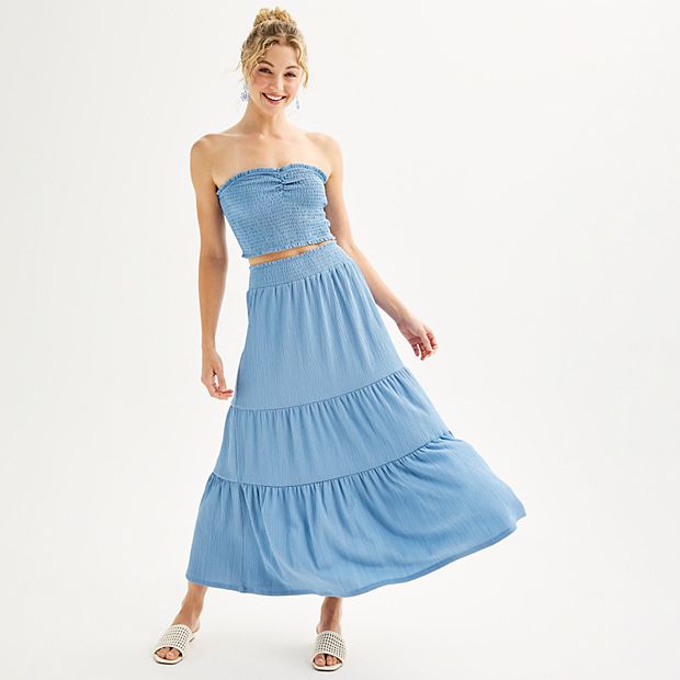 Juniors' Almost Famous 2-Piece Tube Top and Tiered Maxi