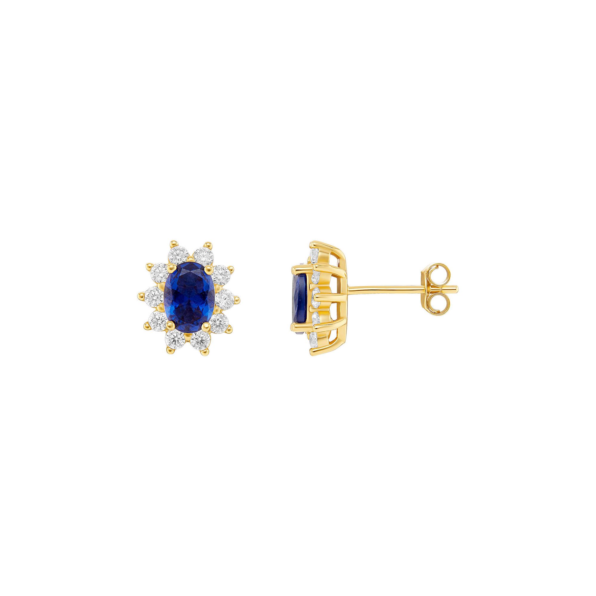 PRIMROSE 18k Gold Plated Blue Nano & Cubic Zirconia Flower Stud Earrings, W