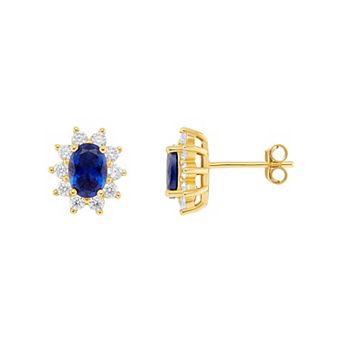 PRIMROSE 18k Gold Plated Blue Nano & Cubic Zirconia Flower Stud Earrings