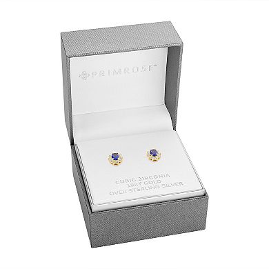 PRIMROSE 18k Gold Plated Blue Nano & Cubic Zirconia Flower Stud Earrings