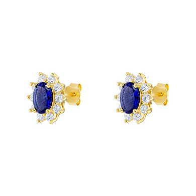 PRIMROSE 18k Gold Plated Blue Nano & Cubic Zirconia Flower Stud Earrings