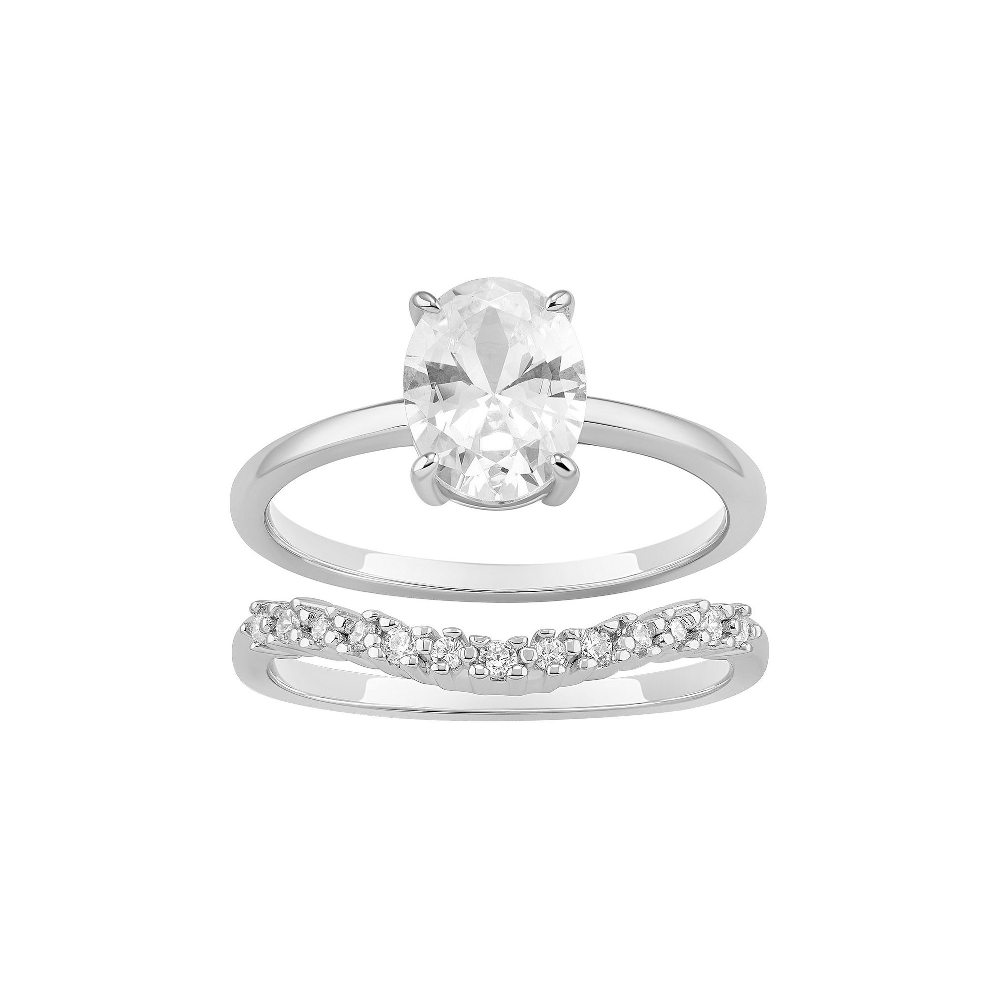 PRIMROSE Sterling Silver Cubic Zirconia Band Ring Duo Set, Womens, Size: 9