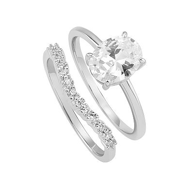 PRIMROSE Sterling Silver Cubic Zirconia Band Ring Duo Set