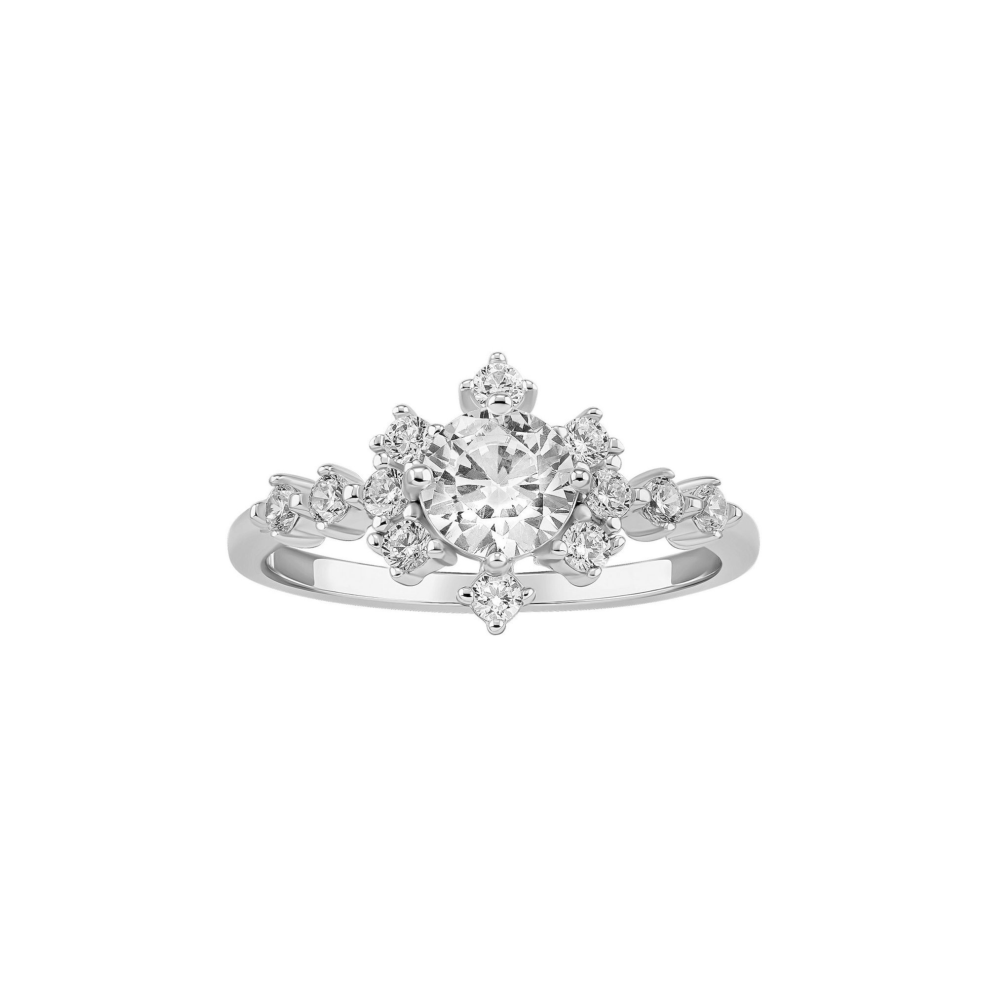 PRIMROSE Sterling Silver Cubic Zirconia Starburst Ring, Womens, Size: 7, S