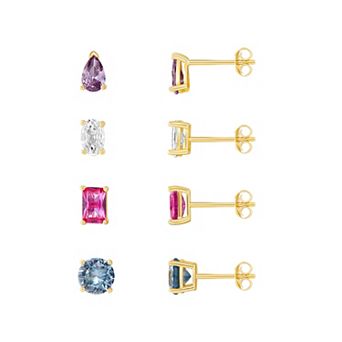 PRIMROSE 18k Gold Plated Cubic Zirconia 4 pc Stud Earring Set