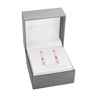 PRIMROSE 18k Gold Plated Cubic Zirconia 4-Piece Stud Earring Set