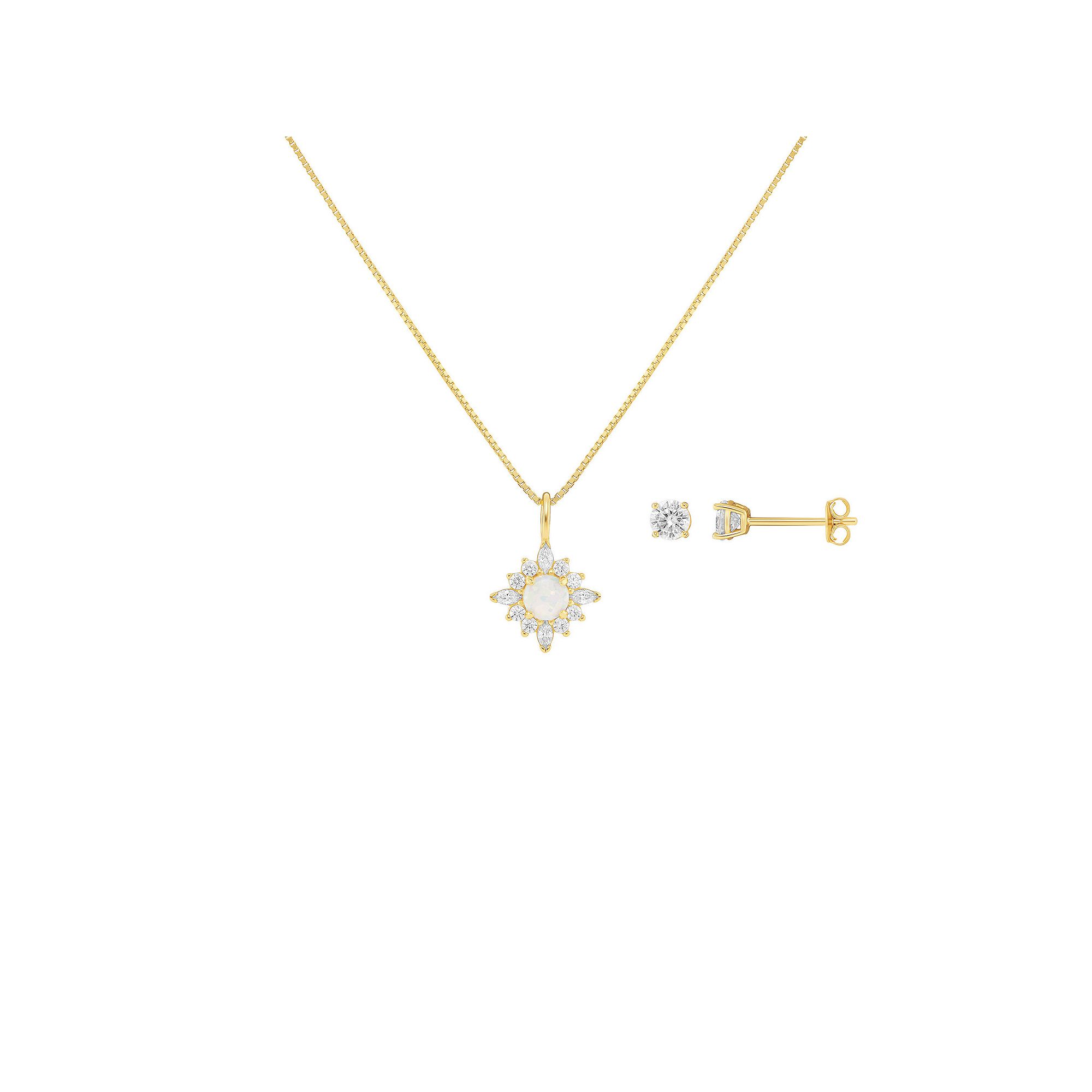 PRIMROSE Sterling Silver Cubic Zirconia & Opal Cluster Pendant Necklace & 