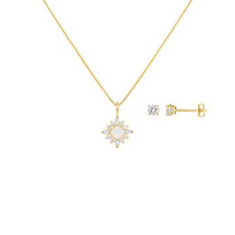 PRIMROSE Sterling Silver Cubic Zirconia & Opal Cluster Pendant Necklace & Stud Earring Set