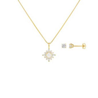 PRIMROSE Sterling Silver Cubic Zirconia & Opal Cluster Pendant Necklace & Stud Earring Set