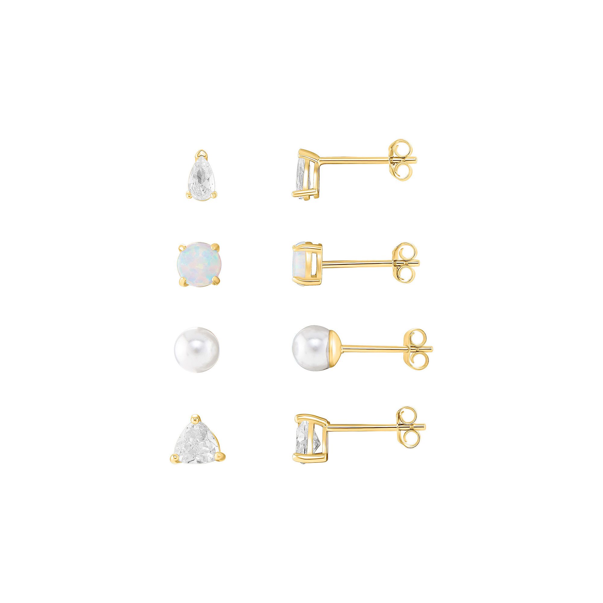 PRIMROSE 18k Gold Plated Cubic Zirconia, Opal & Simulated Pearl 4-Piece Stu