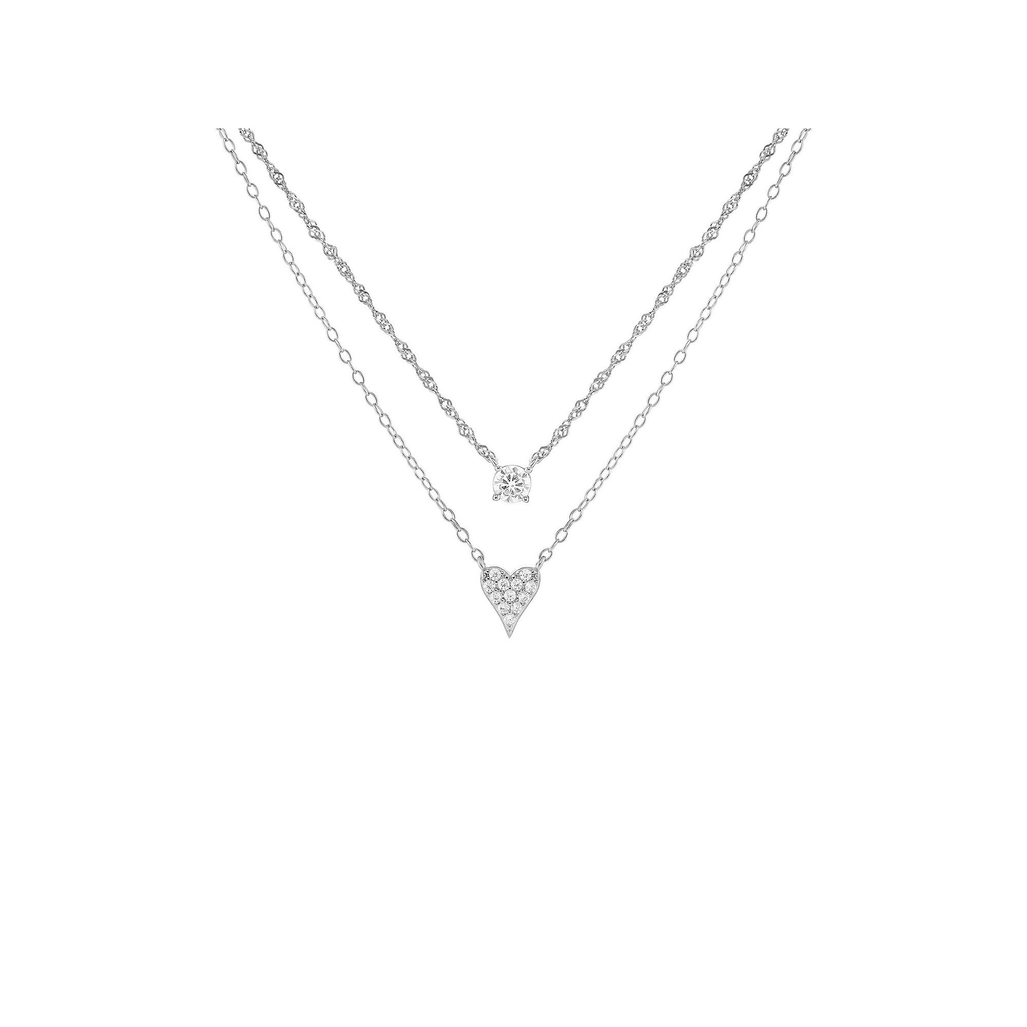 PRIMROSE Sterling Silver Cubic Zirconia Heart Double Layer Necklace, Women