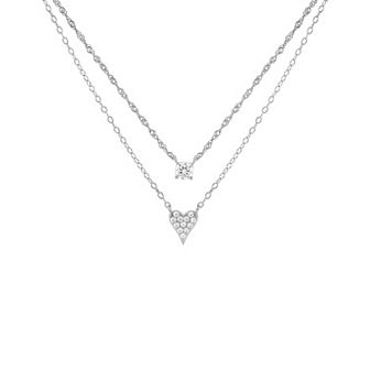 PRIMROSE Sterling Silver Cubic Zirconia Heart Double Layer Necklace