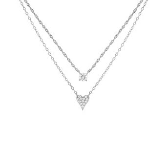 PRIMROSE Sterling Silver Cubic Zirconia Heart Double Layer Necklace