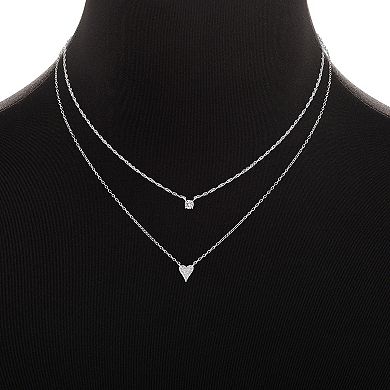 PRIMROSE Sterling Silver Cubic Zirconia Heart Double Layer Necklace