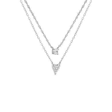 PRIMROSE Sterling Silver Cubic Zirconia Heart Double Layer Necklace