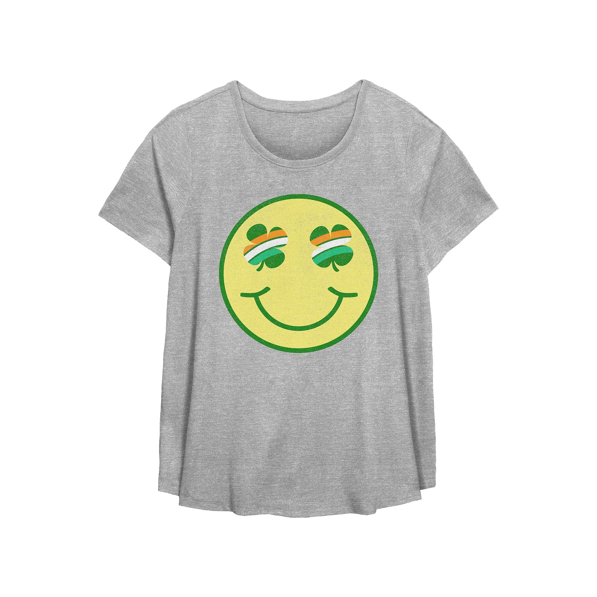 Plus Size Shamrock Eyes Smiley Face Graphic Tee, Girls, Size: 5XL, Grey Gr