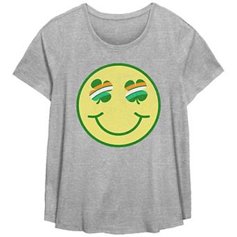 Plus Size Shamrock Eyes Smiley Face Graphic Tee