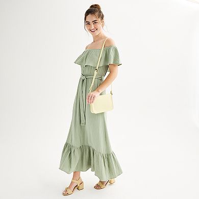 Juniors' Almost Famous Flounce Tiered Maxi Dress