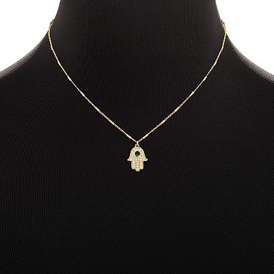 Emberly Pave Cubic Zirconia Hamsa Pendant Station Chain Necklace