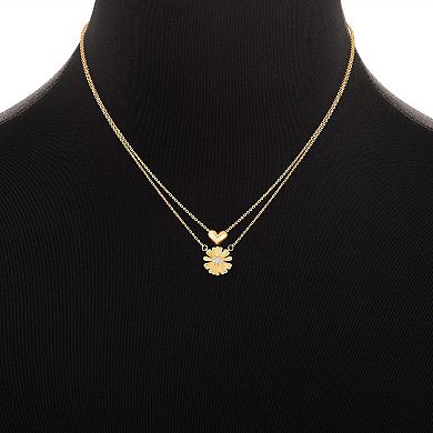 Emberly Gold Tone 2-Piece Heart and Flower Cable Chain Necklace Set