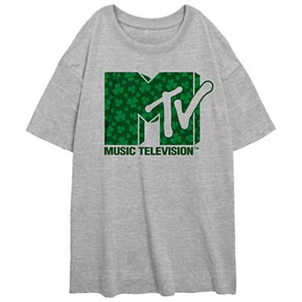 Juniors' MTV Clover Print Logo Oversize Graphic Tee