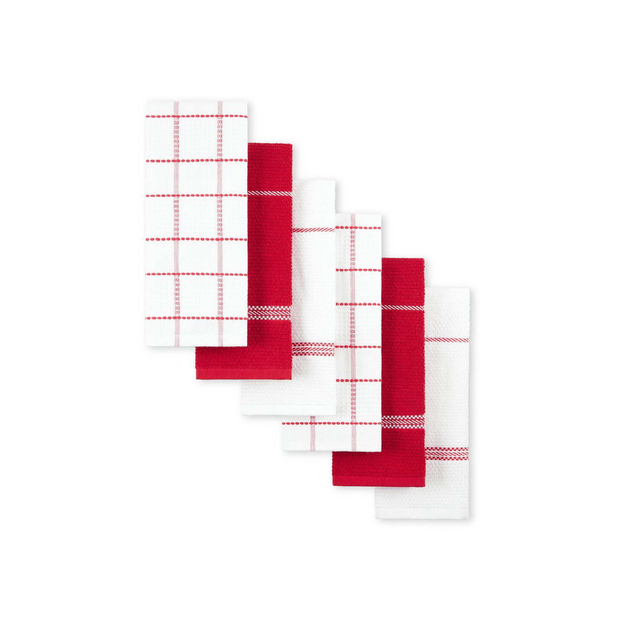 Martha Stewart Modern Waffle 6-Pack Kitchen Towel Set, Red