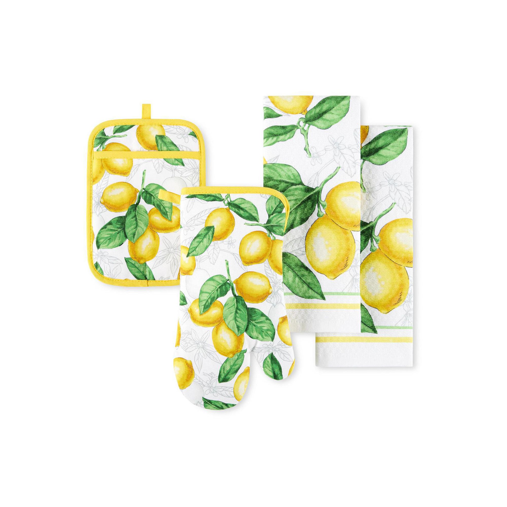 Martha Stewart Lots Of Lemons 4-Pack Kitchen Towel, Oven Mitt & Potholder S