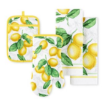 Martha Stewart Lots Of Lemons 4-Pack Kitchen Towel, Oven Mitt & Potholder Set