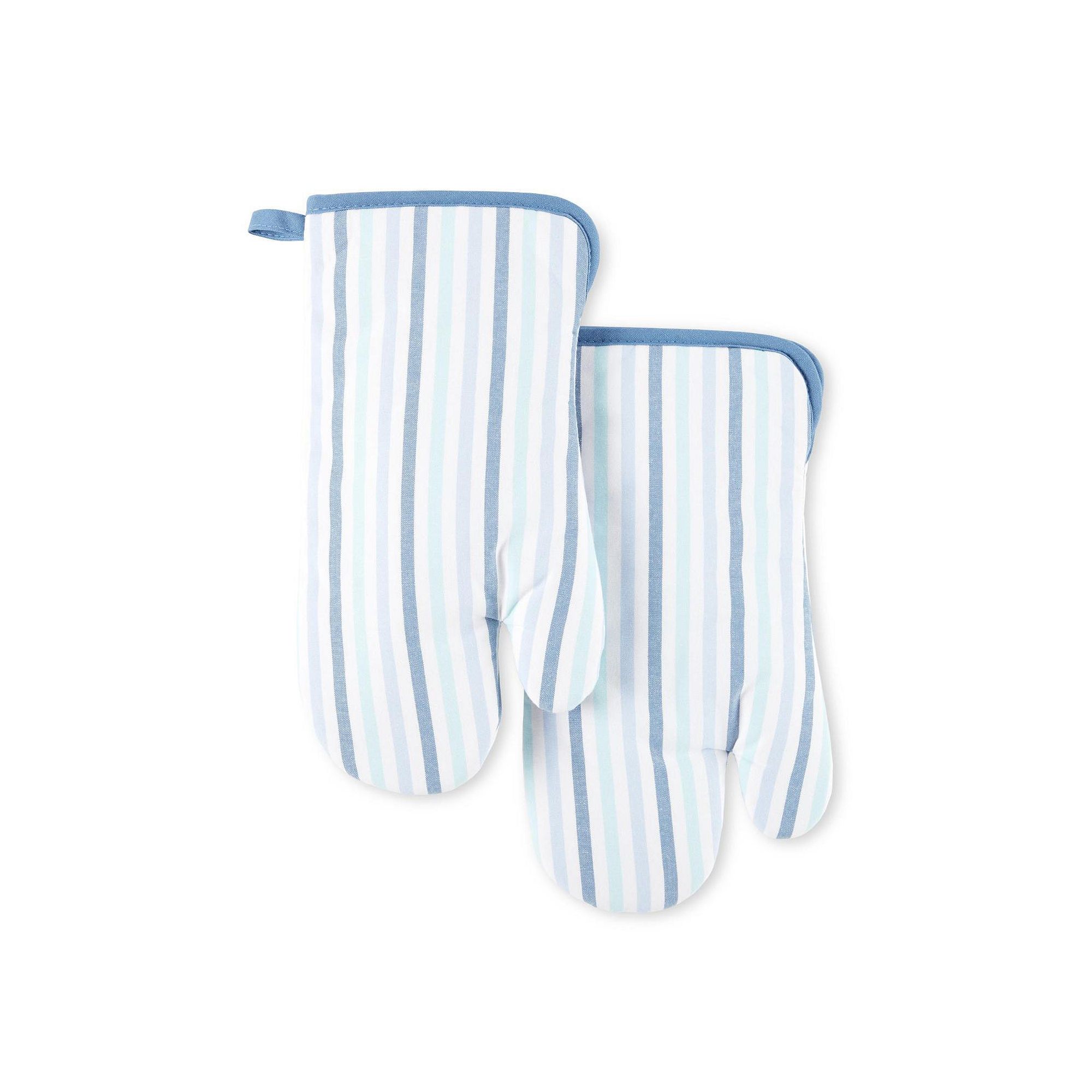 Martha Stewart 2-Pack Striped Oven Mitt Set, Blue