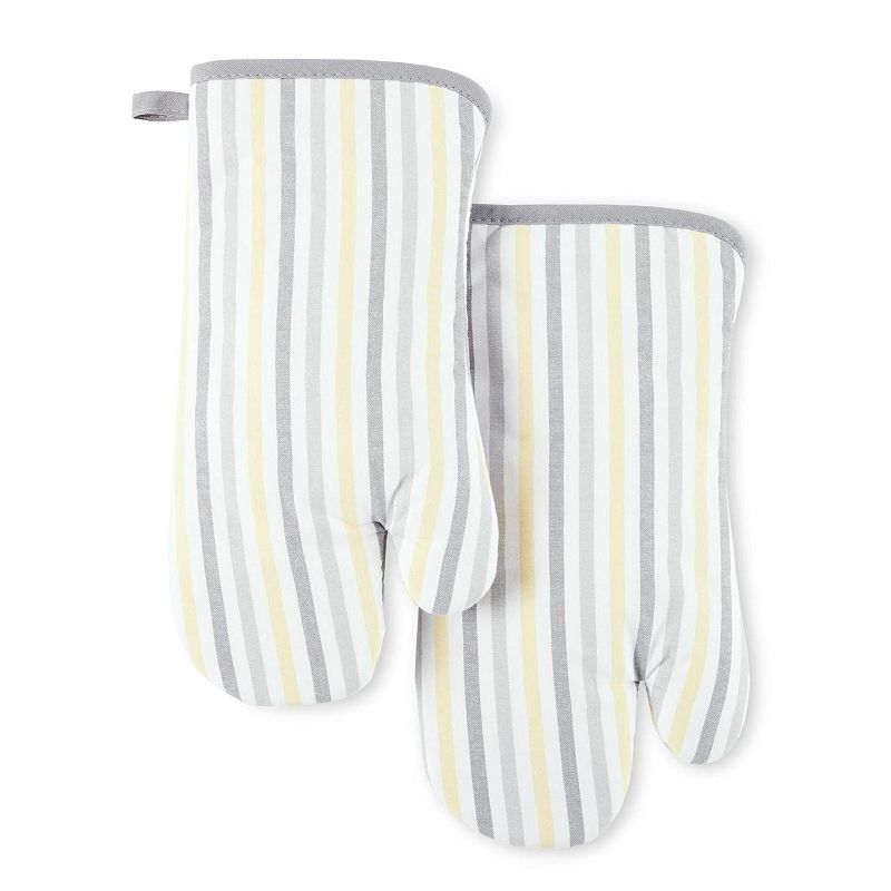 Martha Stewart 2-Pack Striped Oven Mitt Set, Gray Yellow