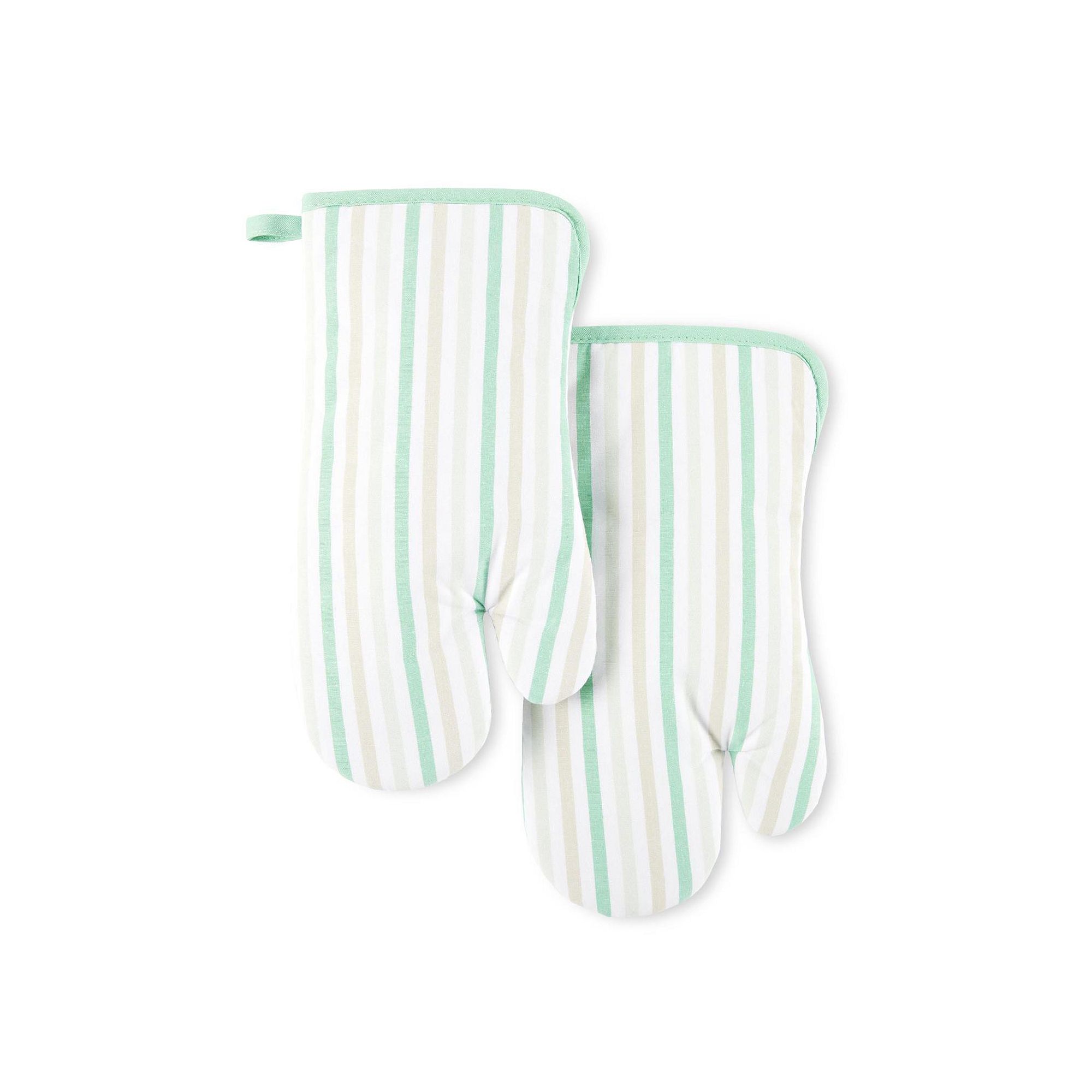 Martha Stewart 2-Pack Striped Oven Mitt Set, Green