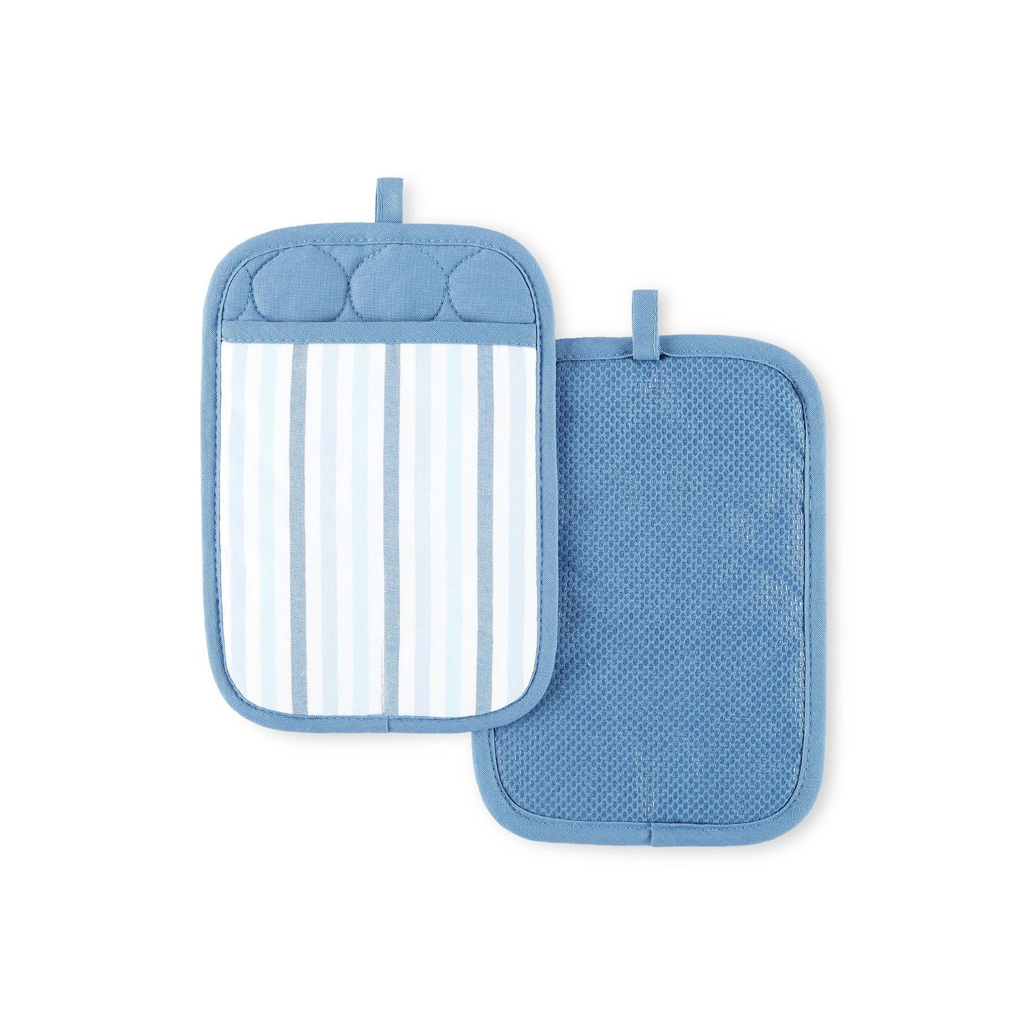 Martha Stewart Daisy Stripe 2-Pack Pot Holder Set, Blue