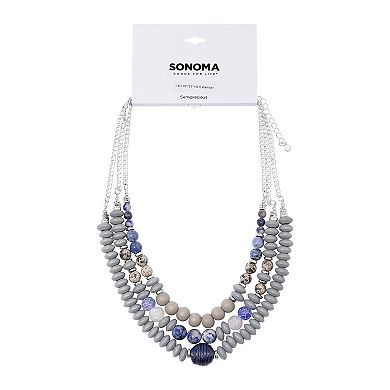 Sonoma Goods For Life® Silver Tone Gray & Blue Beaded Triple-Strand Collar Necklace